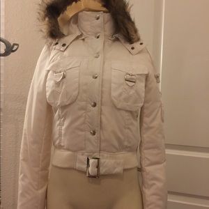 COPY - Bebe white bomber hooded puffy jacket
